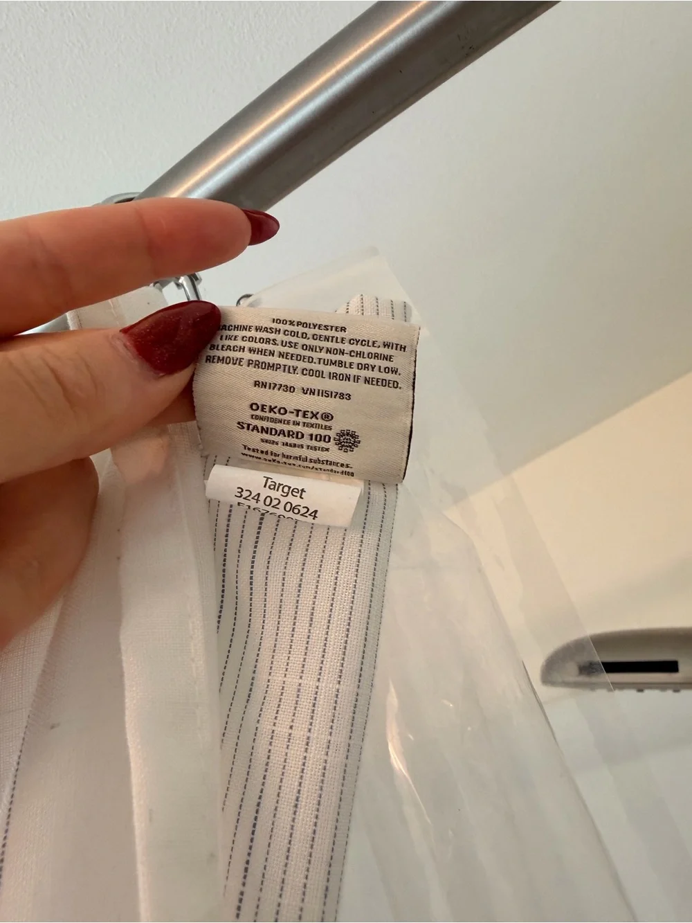 Hearth & Hand White Shower Curtain with Thin Navy Pinstripes